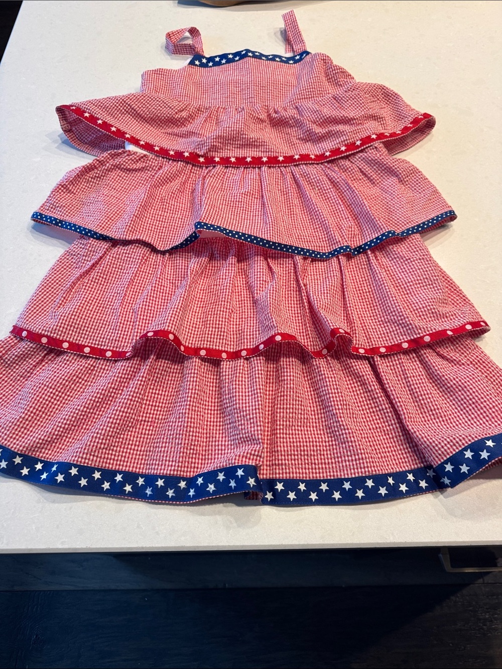 Girls' Red Tiered Ruffle Sundress with Star-Trim small campfire burn see pic